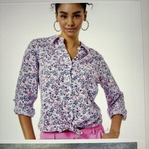 Lilly Pulitzer Sea View Linen Button Down Shirt L